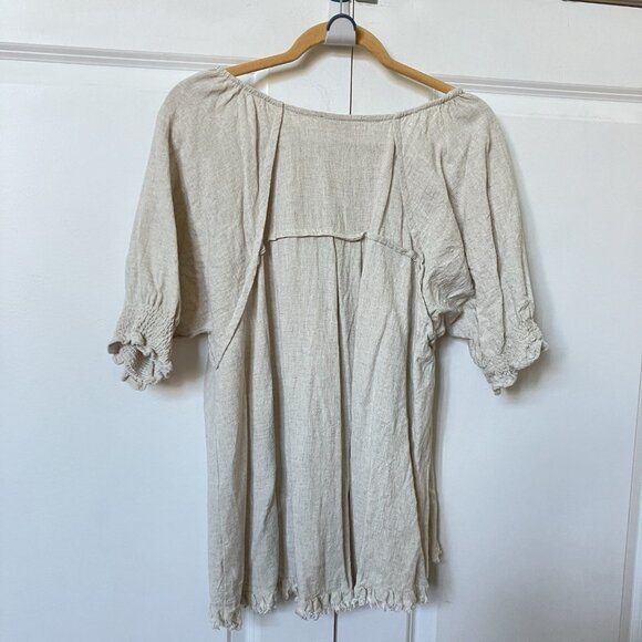 Umgee Blouse Womens XL Linen Cotton Boho Tunic Neutral Minimalist - Picture 3 of 7